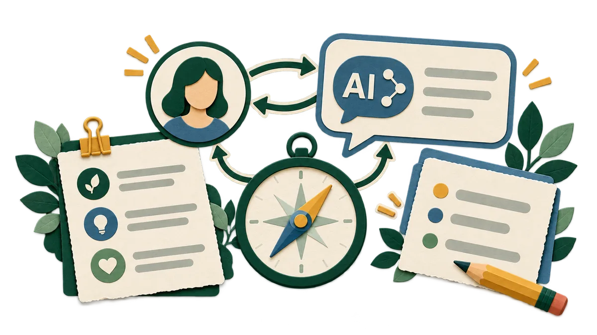 A person discusses strengths and priorities with an AI assistant to help clarify their career direction.